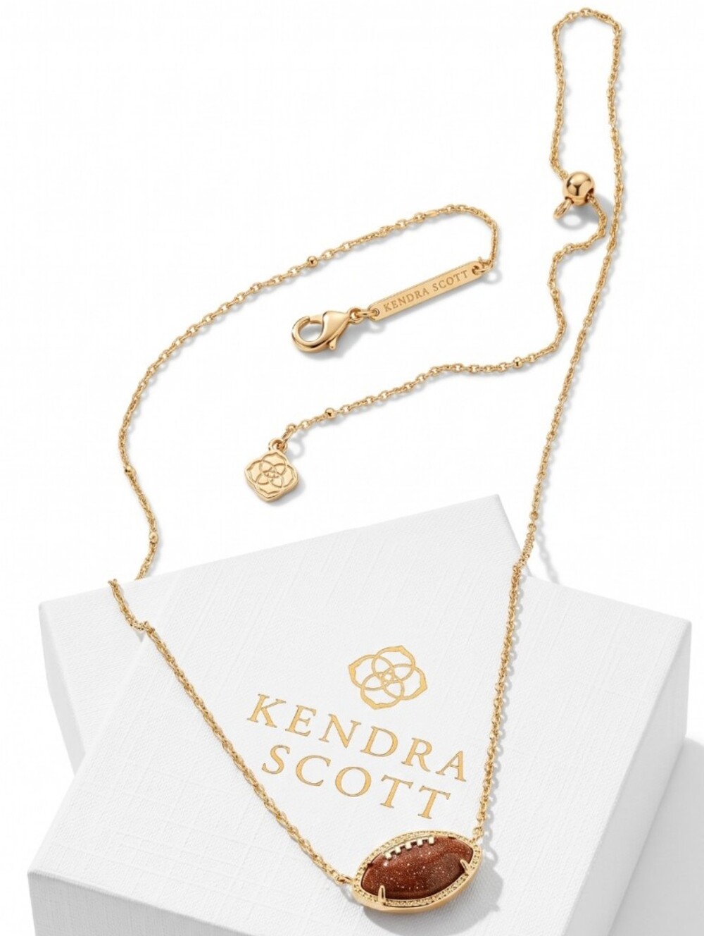 Kendra Scott Gold Necklace with Brown Marquise Pendant